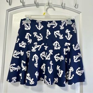Navy Blue Anchor Print Flounce Skirt Size M Nautical
